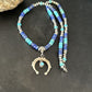 Navajo Blue Turquoise Lapis Necklace Pendant | Authentic Native American Sterling Silver | Naja | 14638