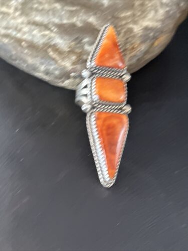 Navajo Orange Spiny Oyster Multi-Stone Ring | Authentic Native American Sterling Silver | Multi-Stone | Sz 7.5 | 14504