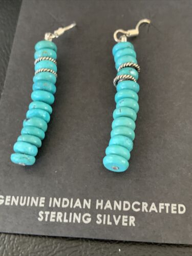 Navajo Blue Turquoise Earrings | Sterling Silver | American Pearls Bead | 1.5" | 13054