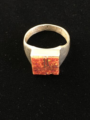 Navajo Men's Red Opal Inlay Ring | Sterling Silver | Sz 9.5 | Authentic Native American Handmade | 10104