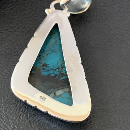 Navajo Spiderweb Turquoise Pendant | Sterling Silver | 2" | Authentic Native American Handmade | 10754