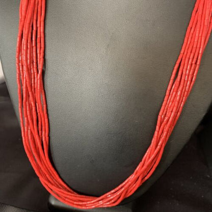 Red Coral Stabilized Heishi 10-Strand Necklace | Liquid Sterling Silver | 24" | 13423