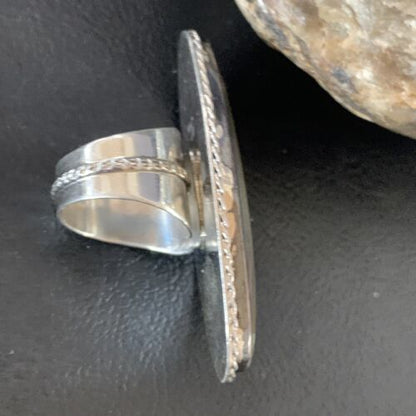 Native American Green Mother of Pearl Inlay Ring | Navajo Sterling Silver | Sz 7 | 12938 - Masha USA