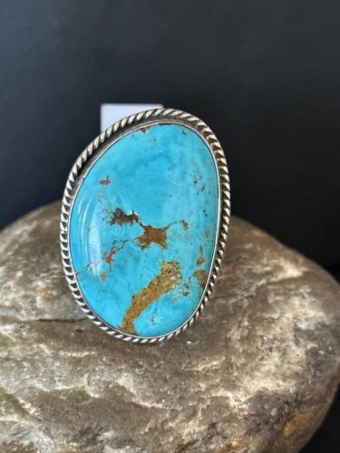 Navajo Sterling Silver Blue Kingman Turquoise Ring | Sz 9 | 00126