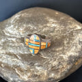 Southwestern Women's Navajo Blue Turquoise Spiny Oyster Inlay Ring | Sz 7 | 14556