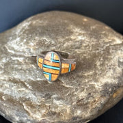 Southwestern Women's Navajo Blue Turquoise Spiny Oyster Inlay Ring | Sz 7 | 14556