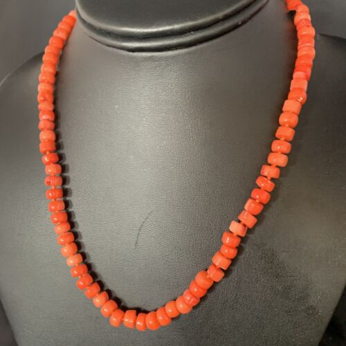 Women's Navajo | Orange Bamboo Coral | 6mm Bead | Sterling Silver | Necklace 17" | Handmade | 13525