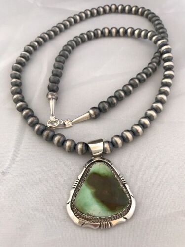 Navajo Green Royston Turquoise Pendant | Sterling Silver | Native American Handmade | 13277