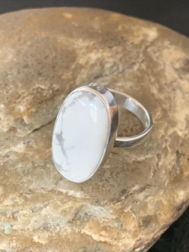Navajo White Howlite Ring | Sterling Silver | Sz 10.5 | Authentic Native American Handmade | 11613