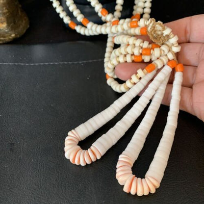 Native American Santo Domingo Shell Orange Spiny Oyster Bead Jacla Necklace | 30" | Handmade | 11991