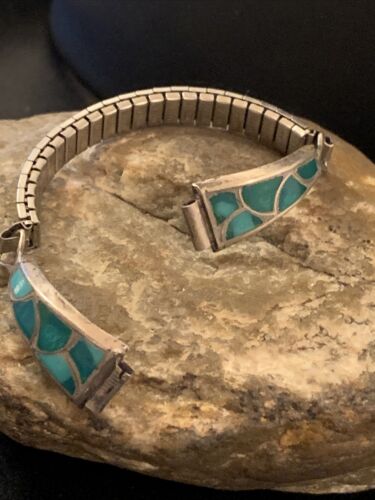Navajo Sterling Silver Watch Tips | Old Pawn Blue Turquoise Inlay | Authentic Native American Jewelry | 1443