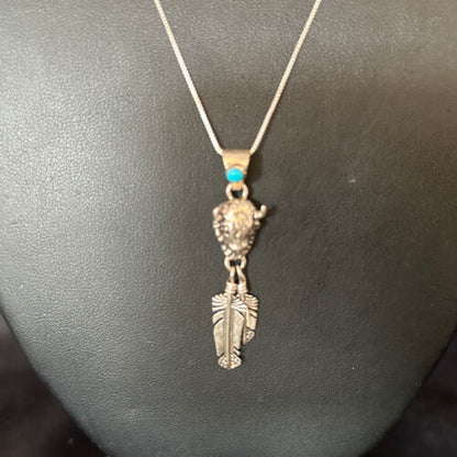 Navajo Buffalo Turquoise Pendant | Sterling Silver | Authentic Native American Handmade | 18" | 14686