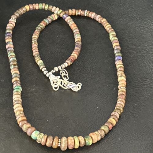 Native American Green Opal Necklace | Sterling Silver | Navajo | 18" | 14537