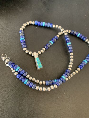 Navajo Men's Pendant | Blue Lapis Turquoise Opal Inlay | Sterling Silver Necklace | 22" | 13387