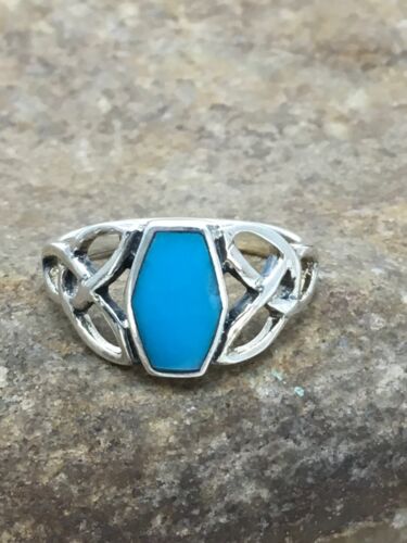 Native American Navajo Blue Turquoise Ring | Sterling Silver | Sz 6.75 | 2951 - Masha USA
