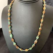 Navajo Pearls Royston Bead Green Turquoise Necklace | Sterling Silver | Authentic Native American Handmade | 20" | 11464
