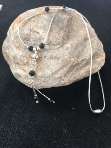 Navajo Liquid Black Onyx Heishi Sterling Silver Necklace | 17" | Handmade Southwestern Jewelry | 3727