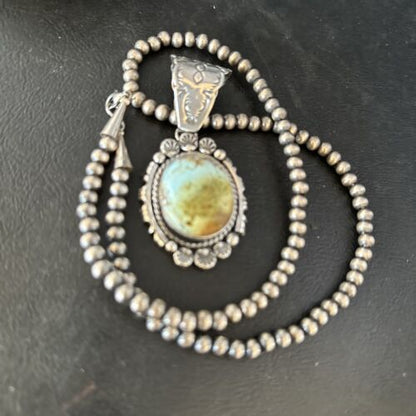 Navajo Blue Golden Hills Pendant Necklace | Sterling Silver | Authentic Native American Handmade | 14350