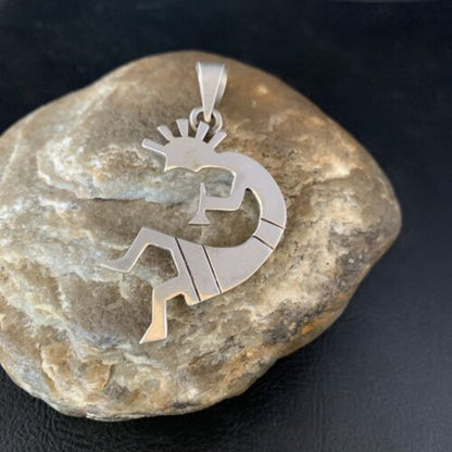 Navajo Kokopelli Pendant | Stamped Sterling Silver | 2.25" | Authentic Native American Handmade | 13682 - Masha USA