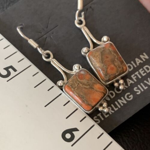 Navajo Orange Spiny Oyster Inlay Earrings | Sterling Silver | Authentic Native American Handmade | 12829