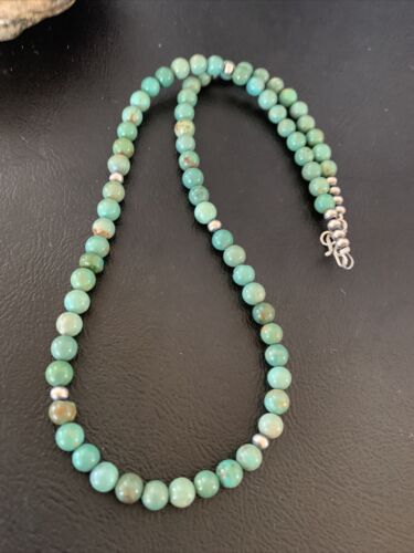 Navajo Royston Green Turquoise Necklace | Sterling Silver | Authentic Native American Handmade | 18" | 02213