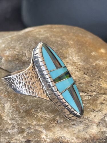 Navajo Multi-Color Opal & Turquoise Inlay Ring | Sterling Silver | Sz 7 | Authentic Native American Handmade | 1579