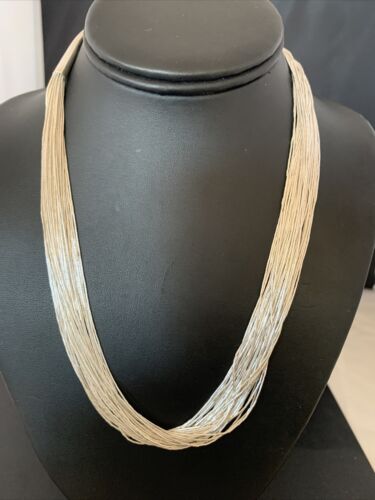 Navajo Liquid Silver Heishi Necklace | 40 Strands | Sterling Silver Tubes | 19" | 02214