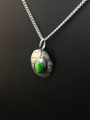 Navajo Green Turquoise Pendant Necklace | Sterling Silver | Native American Handmade | 19" | 8956