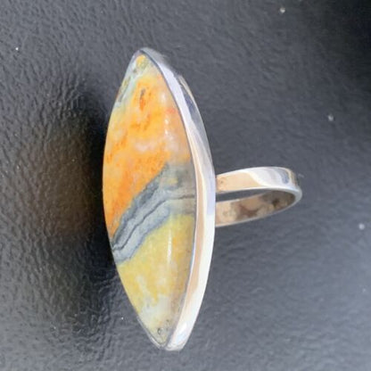 Navajo Bumble Bee Jasper Ring | Sterling Silver | Sz 8 Adjustable | Authentic Native American Handmade | 11537