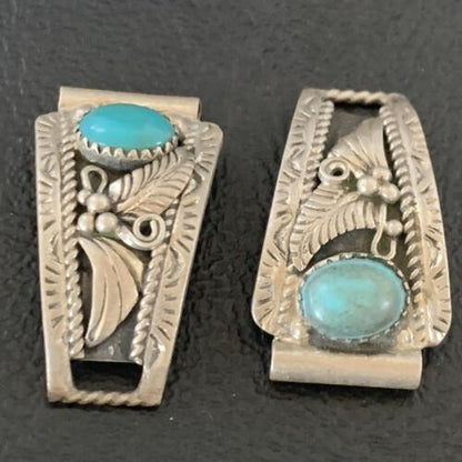 Vintage Navajo Sterling Silver Watch Tips | Old Pawn Blue Turquoise Band | Authentic Native American Jewelry | 12931
