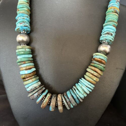 Navajo Blue Green Turquoise Bead Necklace | Sterling Silver | Authentic Native American | 20" | 14238