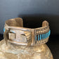 Authentic Native American Zuni Sterling Silver Watch Cuff Bracelet | Blue Turquoise Inlay Tips | 12332