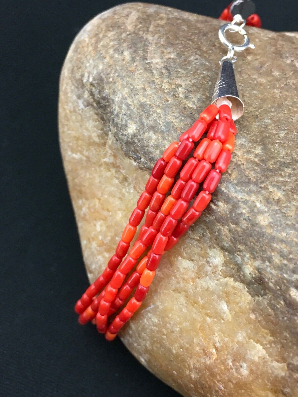 Liquid Silver Women's Red Apple Coral Heishi Bracelet | Sterling Silver | 5-Strand | 7" | 13609