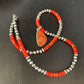 Native American Navajo Red Apple Coral Pendant Necklace | Sterling Silver Naja | 13944