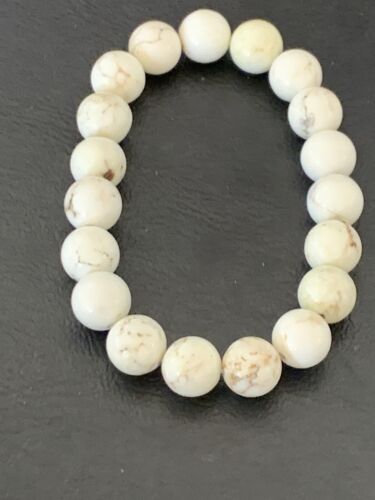 Native American Handmade White Howlite Bead Bracelet | 10mm Round | Stretchable | 11840