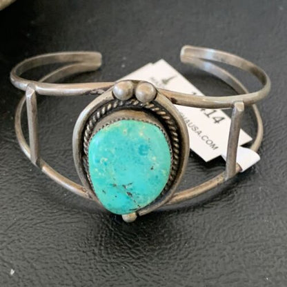 Navajo Kingman Turquoise Bracelet | Sterling Silver | Authentic Native American Old Pawn | 10414