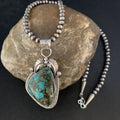 Navajo Spiderweb Turquoise Pendant Necklace | 2.25" | Sterling Silver | Authentic Native American Handmade | 13979