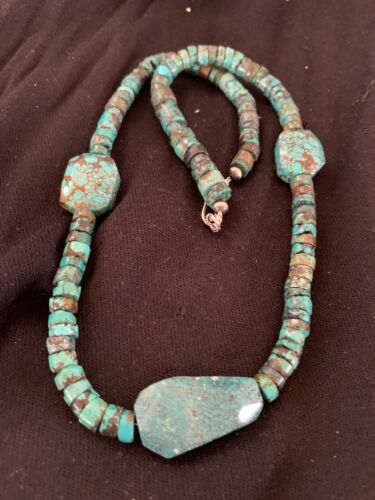 Navajo Turquoise Nugget Heishi Bead Necklace | Sterling Silver | Authentic Native American Handmade | 21" | 4654