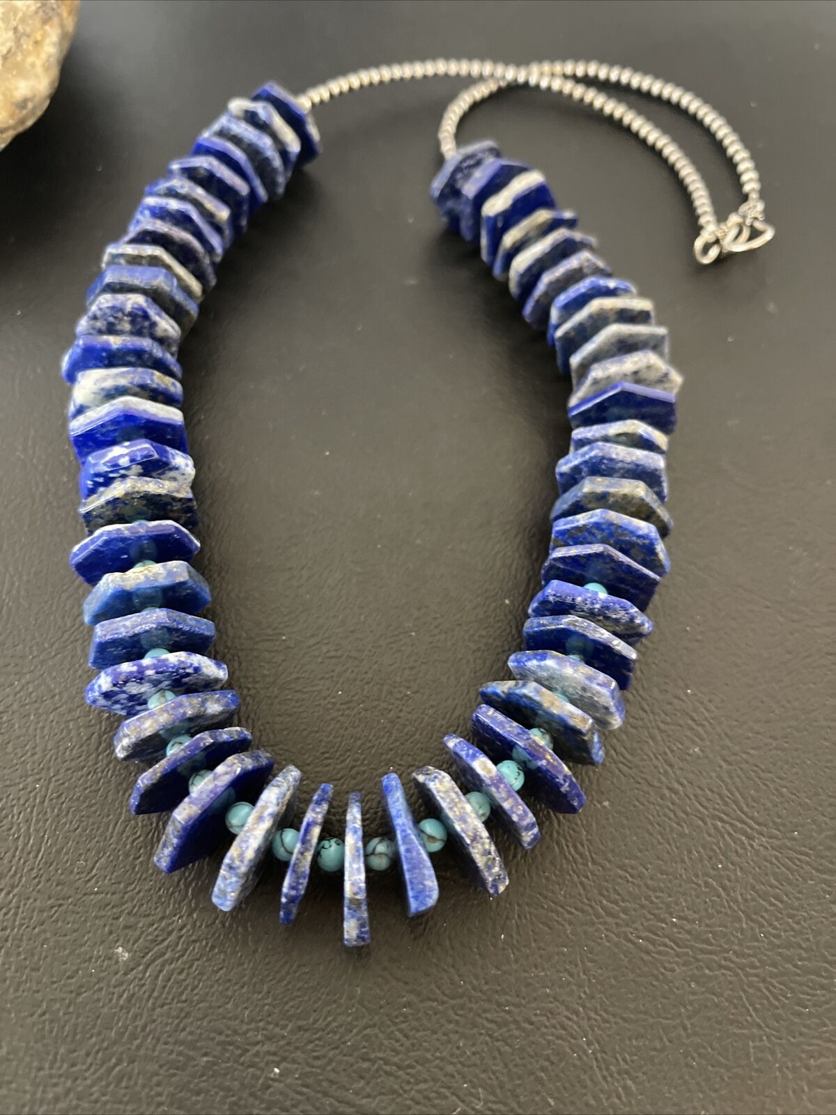 Men's Blue Lapis Turquoise Necklace | Sterling Silver Navajo Pearls | Authentic Native American Handmade | 20" | 13832
