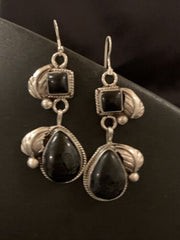 Southwestern Navajo Black Onyx Dangle Earrings | Sterling Silver | 1.5" | 1531