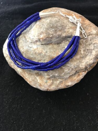 Blue Stabilized Lapis Heishi Bracelet | Sterling Silver | 5-Strand | 7" | 13598