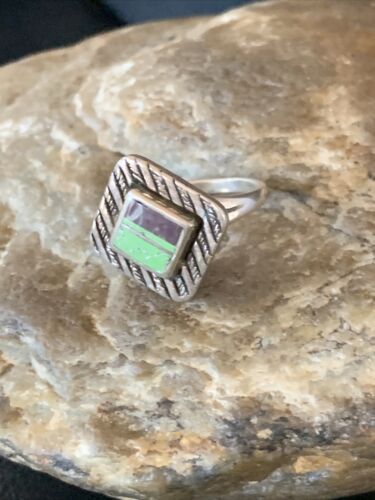 Navajo Multi-Color Green Gaspeite Sugilite Inlay Ring | Sterling Silver | Sz 6.25 | 13135