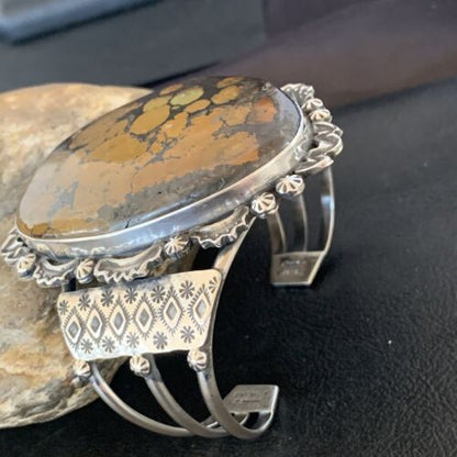 Navajo Green Turquoise Cuff Bracelet | Sterling Silver | Authentic Native American Handmade | 2048