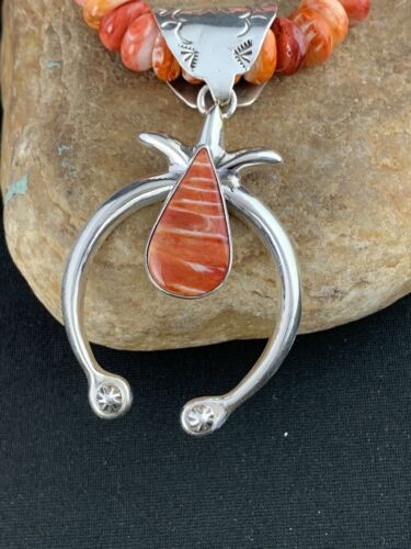 Navajo Spiny Oyster Necklace Pendant Set | Authentic Native American Sterling Silver | Naja | 236