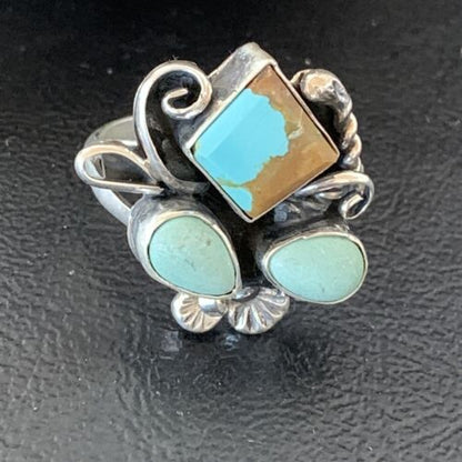 Navajo Men's Sterling Silver Ring | Blue Turquoise #8 Multi-Stone | Sz 10 | Native American Handmade | 2167