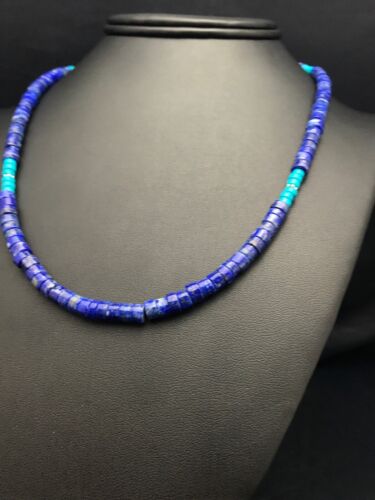 Navajo Lapis & Turquoise Beads Necklace | Sterling Silver | 19" | Authentic Native American Handmade | 3218