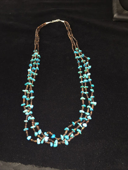 Navajo Blue Nugget Turquoise Necklace | Sterling Silver | Authentic Native American Handmade | 01817