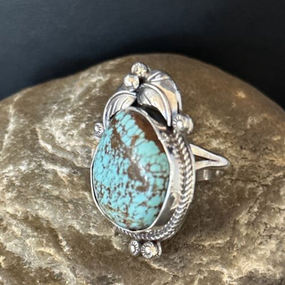 Navajo Blue Turquoise #8 Rings | Sterling Silver | Sz 9 | Authentic Native American Handmade | 14284