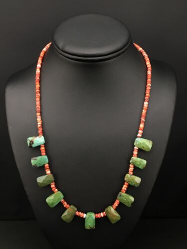 Spiny Oyster & Faceted Turquoise Navajo Sterling Silver Necklace | 20" | Teardrop | 4917 - Masha USA