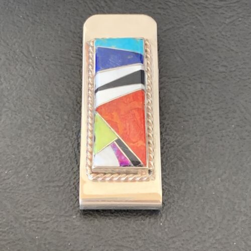 Men's Navajo Turquoise Money Clip | Sterling Silver Inlay | Authentic Native American Handmade | 11729
